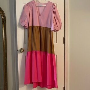 CROSBY by Mollie Burch Pink and Brown Maxi Dress